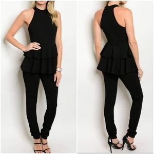 BLACK RUFFLE JUMPSUIT